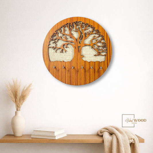 Wooden Key Holder Wall Decor – Palm Tree Laser Cut Key Organizer with Hooks for Home & Office