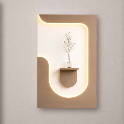 Modern LED Wall Décor Panel with Wooden Shelf | Minimal Home Wall Art Design