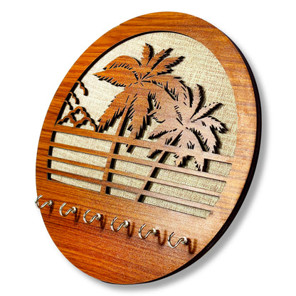 Wooden Key Holder Wall Decor – Palm Tree Laser Cut Key Organizer with Hooks for Home & Office