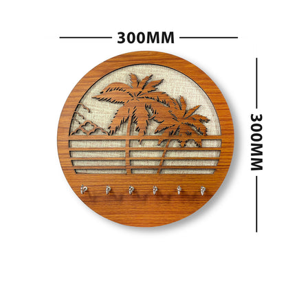 Wooden Key Holder Wall Decor – Palm Tree Laser Cut Key Organizer with Hooks for Home & Office