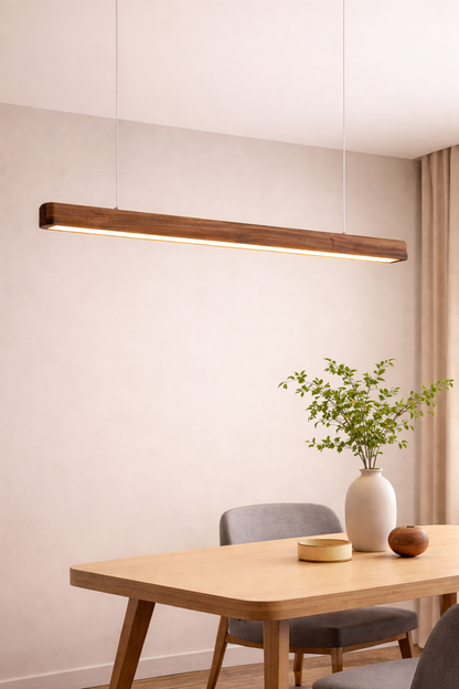 Wooden LED Pendant Lamp | Modern Linear Wood Light