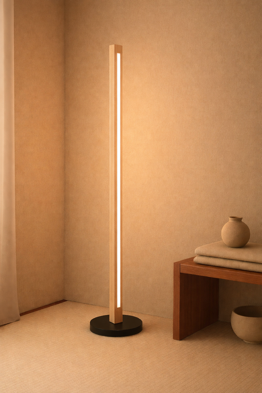 Minimal Wooden LED Floor Lamp – Luxury Ambient Lighting for Modern Homes