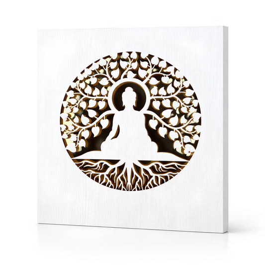 Buddha Wooden Wall Art with LED Light – Tree of Life 3D Laser Cut Meditation Wall Decor for Home & Office (30×30 cm)