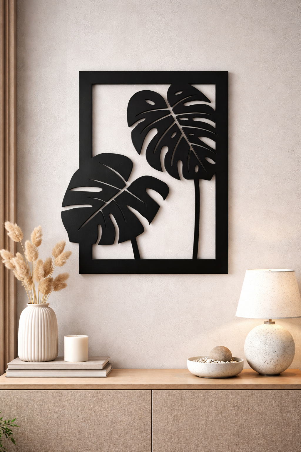 Modern Black Leaf Wooden Wall Art – Minimalist Home Wall Decor