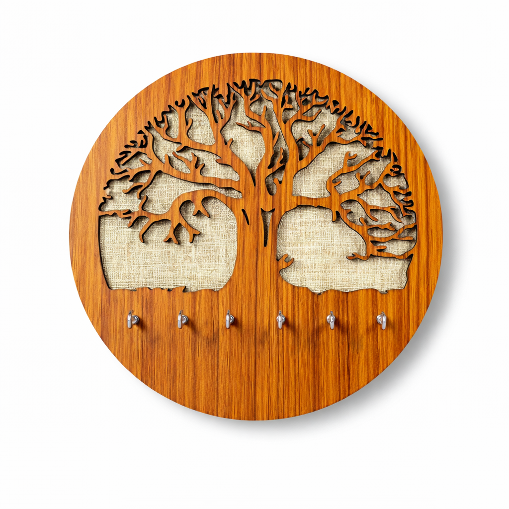 Wooden Key Holder Wall Decor – Palm Tree Laser Cut Key Organizer with Hooks for Home & Office