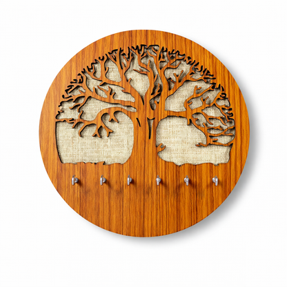 Wooden Key Holder Wall Decor – Palm Tree Laser Cut Key Organizer with Hooks for Home & Office